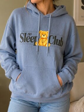 No Sleep Club Teddy Bear Graphic Hoodie Blue Size Medium Lane Seven